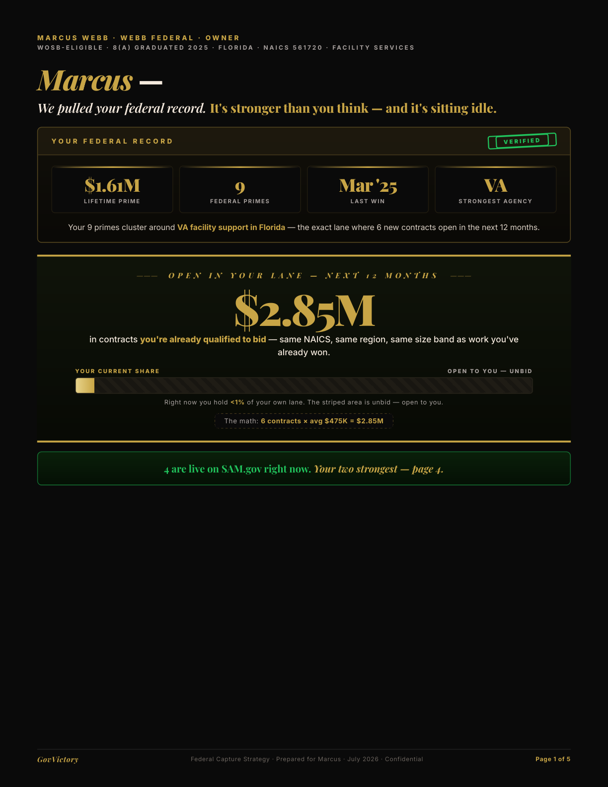 Sample Federal Capture Strategy — dossier page